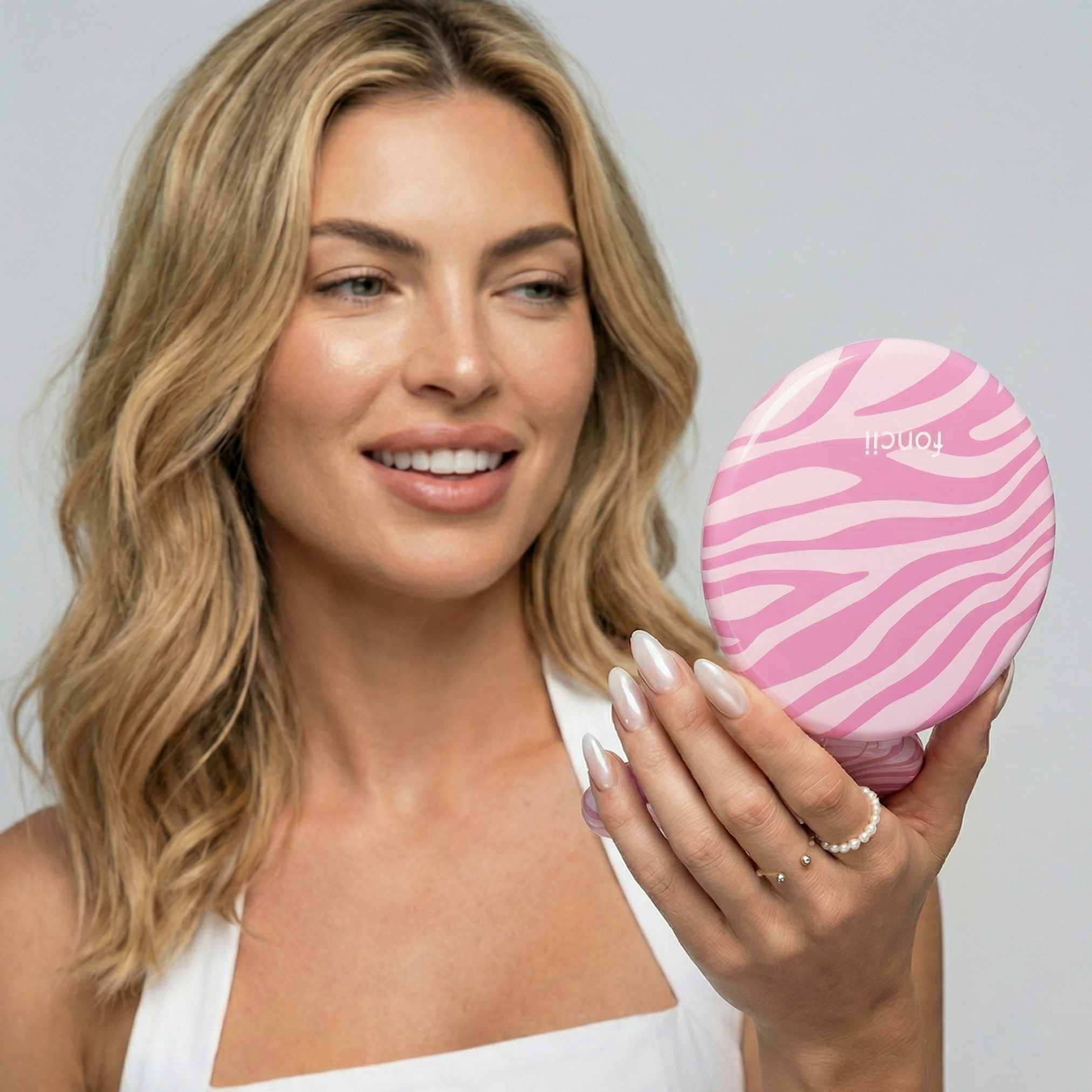 Taylor LED Compact Mirror | Blush Zebra - Image 3