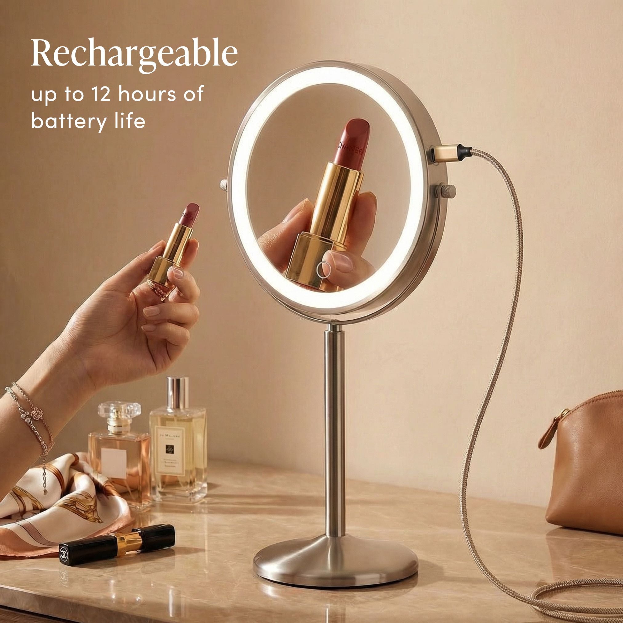 Hailey Double Sided Makeup Mirror with Lights - Image 9