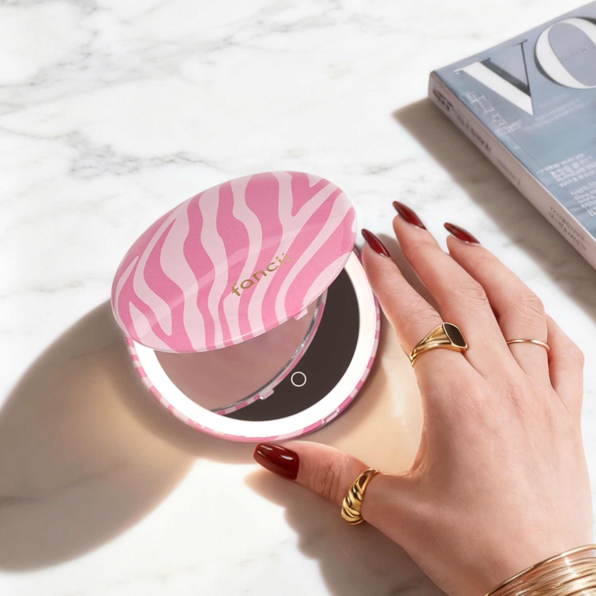 Mini Taylor LED Compact Mirror | Blush Zebra - Image 9