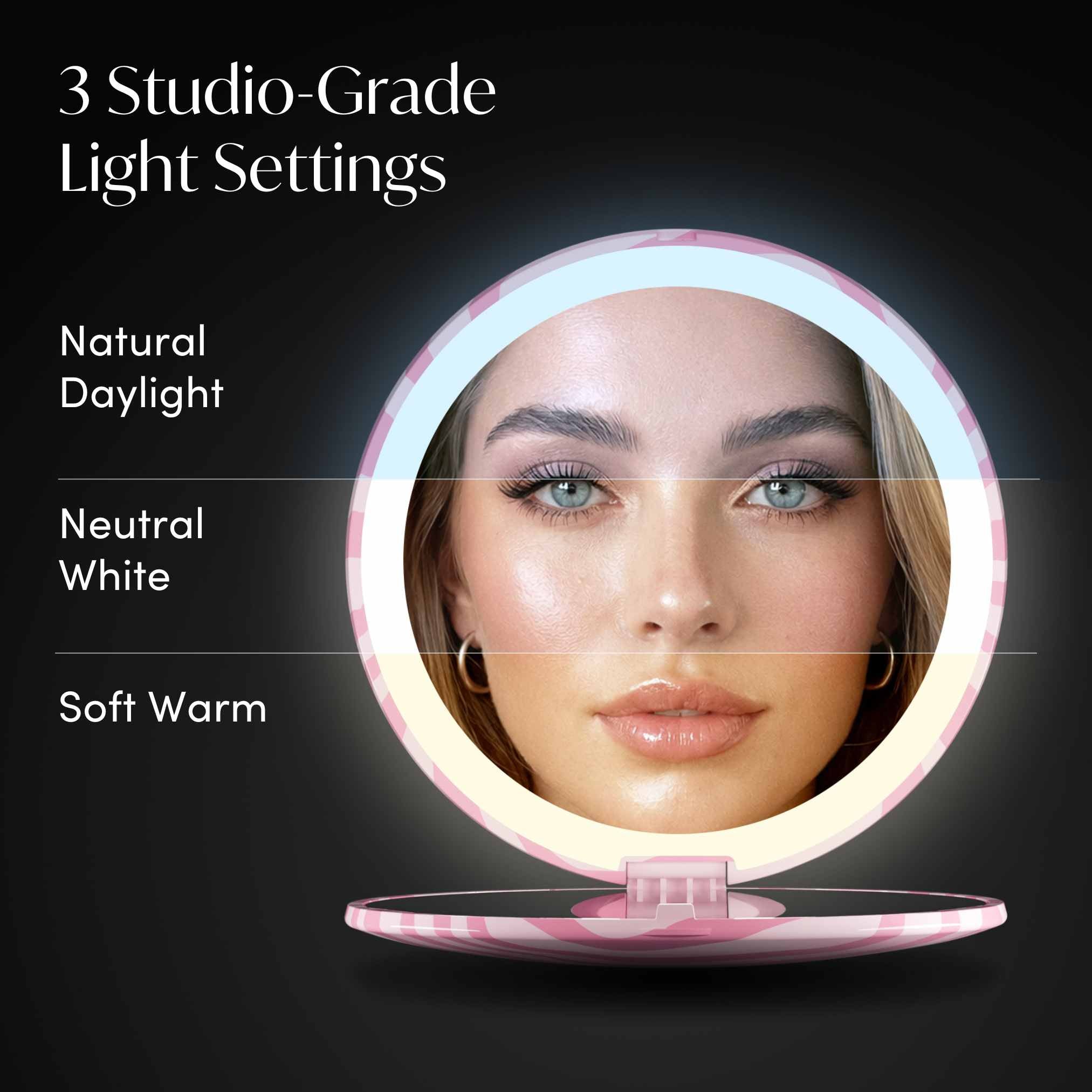 Mini Taylor LED Compact Mirror | Blush Zebra - Image 5