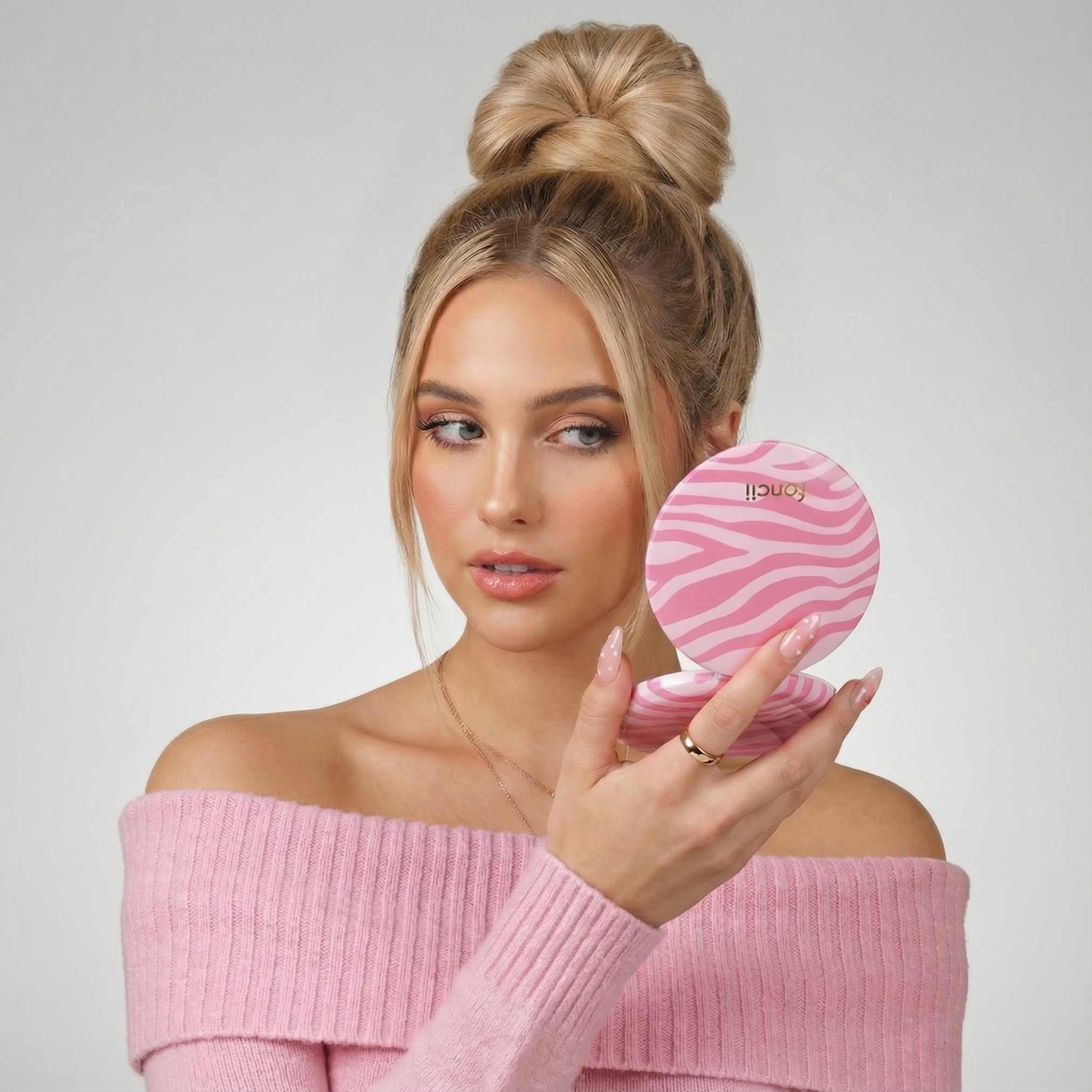 Mini Taylor LED Compact Mirror | Blush Zebra - Image 2